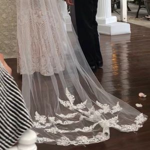 New 1T Cathedral Wedding white veil lace edged